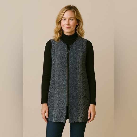 Patricia Palson Textured Blue & Grey Woven Zip Vest Sleeveless Jacket One Size - Picture 1 of 14
